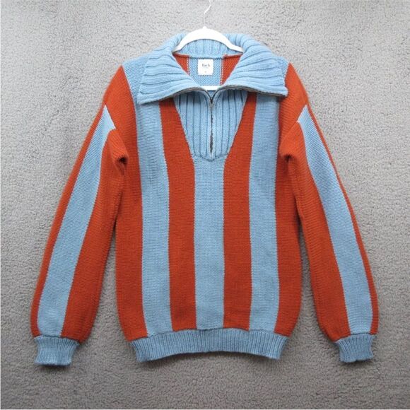 Tach Linette Stripe Sweater Sz L Rust Red Aqua Blue Coastal Grandpa Prep Sporty - Picture 3 of 14